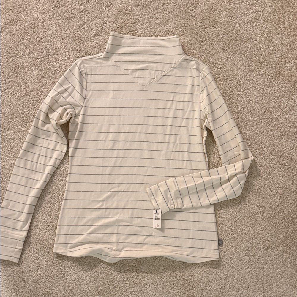 Talbots Cream and Silver Striped Long Sleeve Top
